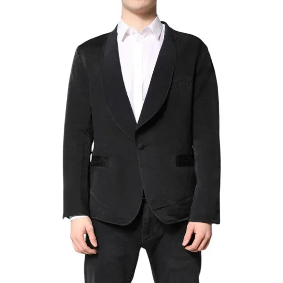 Dolce Gabbana Black Silk Single Breasted Coat Blazer Suit Mens